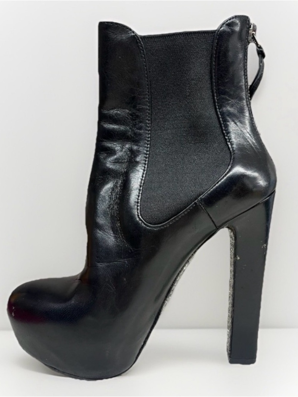 Miu Miu Black leather Glitter Platform ankle Boots EU35 US 5 made in Italy
